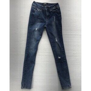 Wax Jeans Junior Women Size 0/24 Skinny Distressed Destroyed Dark Wash Mid Rise